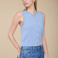 RAW EDGE BUTTON DOWN KNIT CARDIGAN VEST TOP