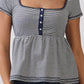 JT57348S - STRIPE SQUARE NK HENLEY BABYDOLL TEE