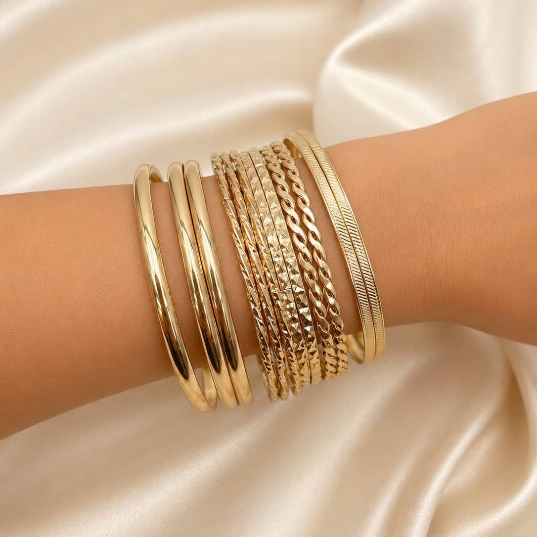 Gold-Tone Multi-Pattern Bangle Set | 40B5253