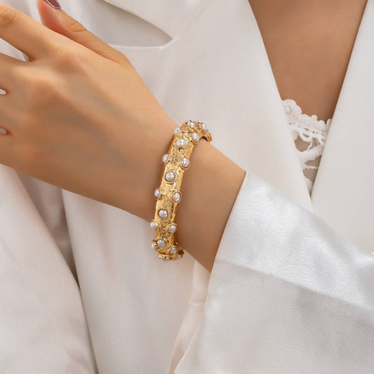 Vintage Gold and Pearl Embellished Bangle