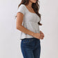 JT57348S - STRIPE SQUARE NK HENLEY BABYDOLL TEE