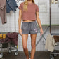 WASHED SHORT SLEEVE CROPPED KNIT T-SHIRT
