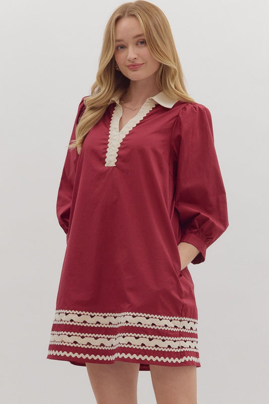 Solid Red 3/4 sleeve mini dress