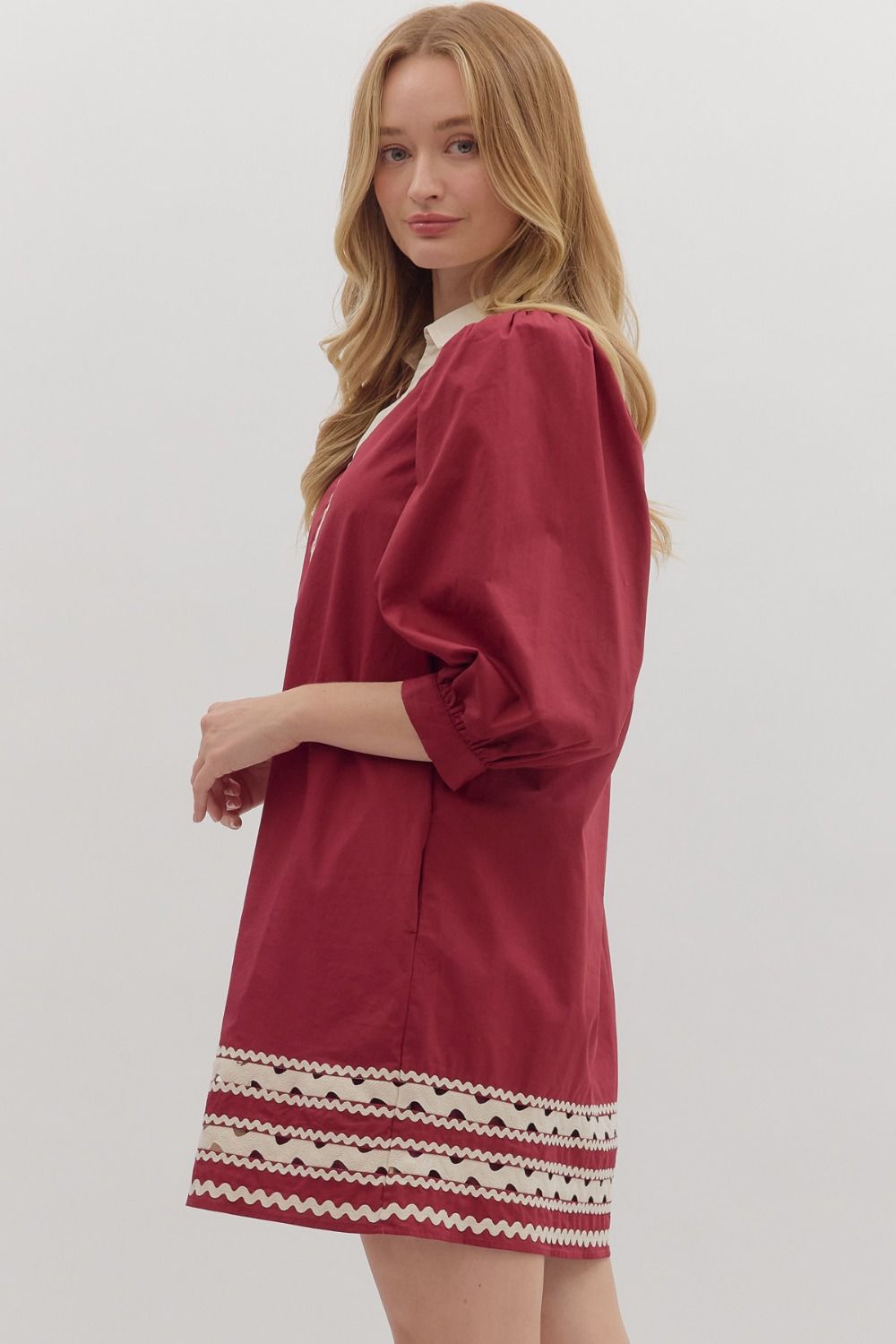 Solid Red 3/4 sleeve mini dress