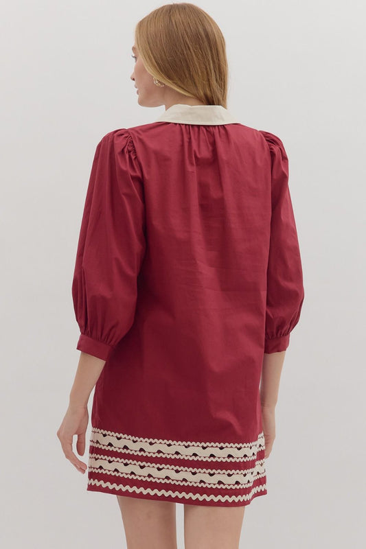 Solid Red 3/4 sleeve mini dress