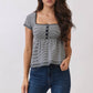 JT57348S - STRIPE SQUARE NK HENLEY BABYDOLL TEE