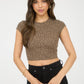 LEOPARD PRINT SHORT SLEEVE CROPPED KNIT TOP