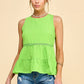 WK50480 - BABYDOLL TIER BUBLLE WOVEN TOP WITH TIE BACK