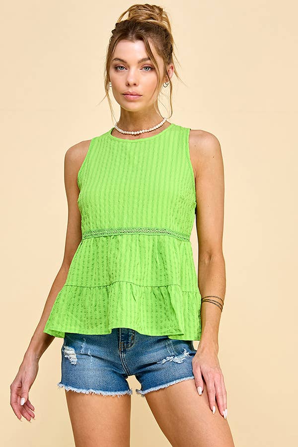 WK50480 - BABYDOLL TIER BUBLLE WOVEN TOP WITH TIE BACK