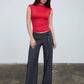 REVERSIBLE FUNNEL NECK SCRUNCH KNIT TOP