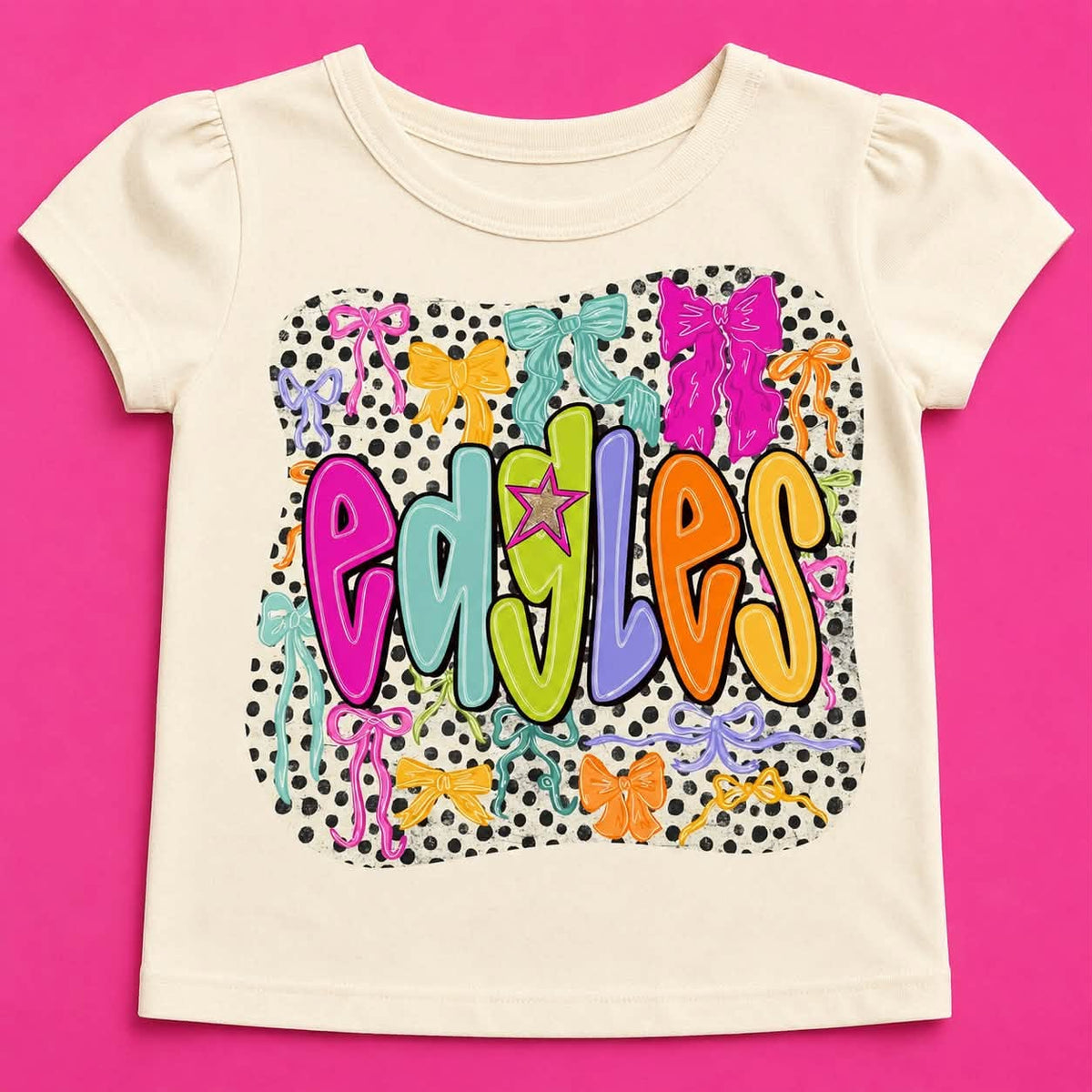 KIDS- colorful bow team shirt EAGLES