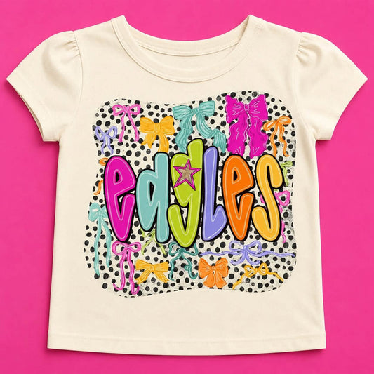 KIDS- colorful bow team shirt EAGLES