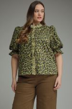Plus Size Cheetah Ruffle Top