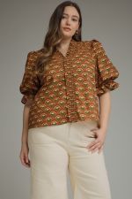 Plus Size Smocked Ruffle Trim Blouse