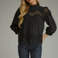 Lace Neckline Long Sleeve Top