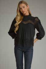 Lace Neckline Long Sleeve Top