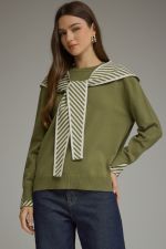 Scarf Neck Knit Long Sleeve Top