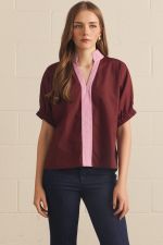 Puff Sleeve Contrast Collar Blouse