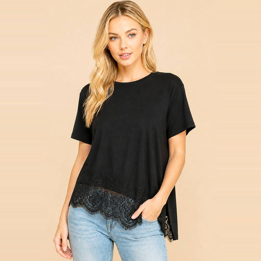 Asymmetrical Lace Trim Top B