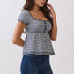 JT57348S - STRIPE SQUARE NK HENLEY BABYDOLL TEE