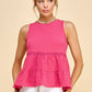 WK50480 - BABYDOLL TIER BUBLLE WOVEN TOP WITH TIE BACK