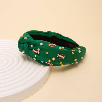 Game Day Football Jeweled Headband with Pearl Accent