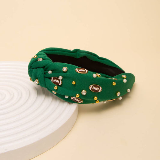Game Day Football Jeweled Headband with Pearl Accent