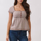 JT57348S - STRIPE SQUARE NK HENLEY BABYDOLL TEE