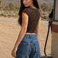 LEOPARD PRINT SHORT SLEEVE CROPPED KNIT TOP