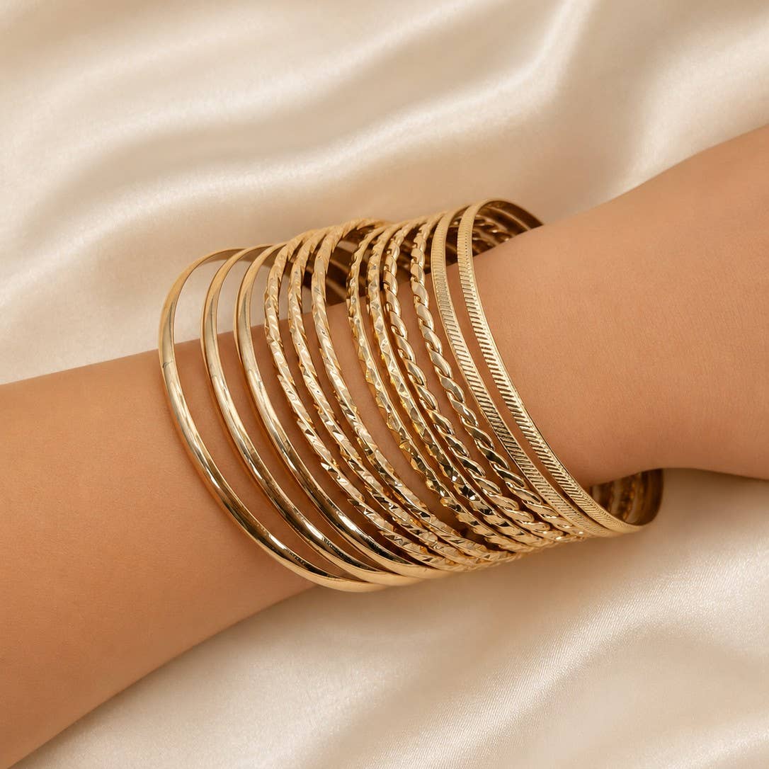 Gold-Tone Multi-Pattern Bangle Set | 40B5253