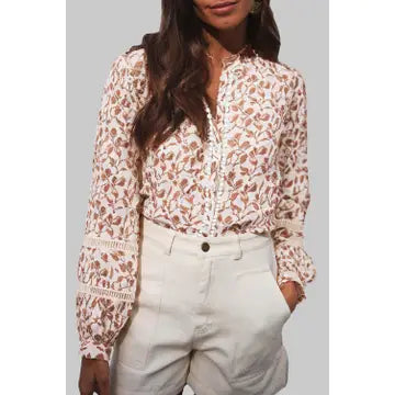 Floral Lace Puff Sleeve Fall Blouse