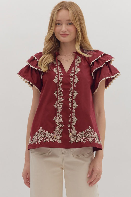 Garnet Solid short flutter sleeve top