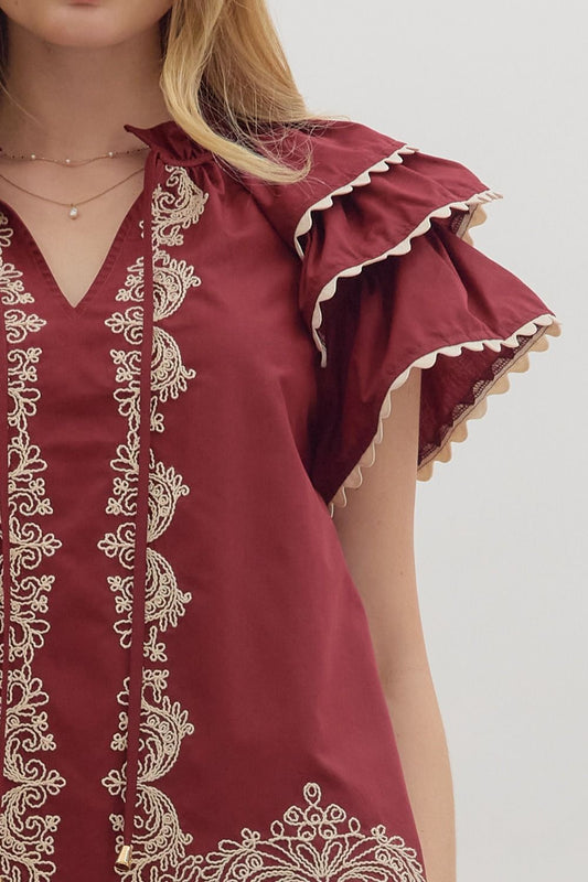 Garnet Solid short flutter sleeve top