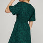 BALLOON SLEEVE PLUNGING NECK FLORAL PATTERN JACQUARD DRESS