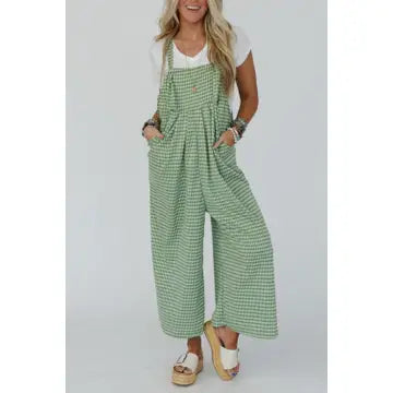 Gingham Wide Leg Overalls