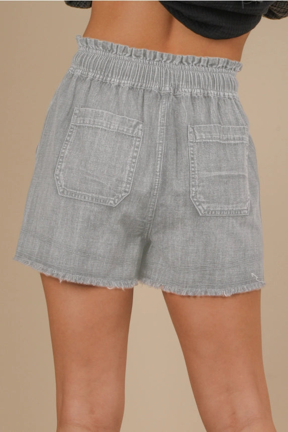 Washed Chambray Denim Casual Shorts