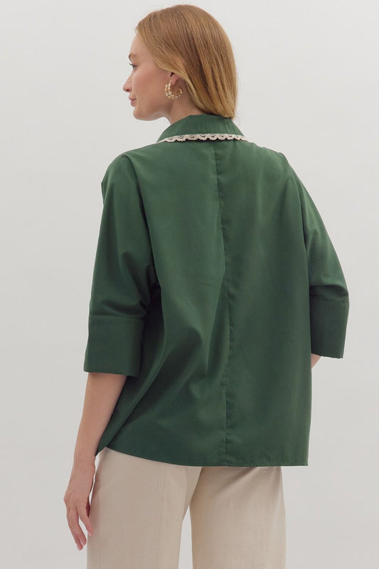 leopard print and scallop lace trim top