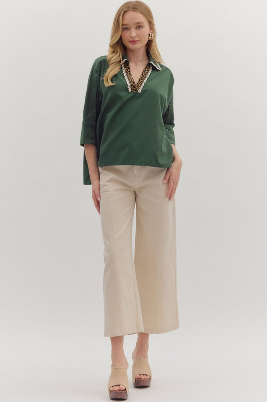 leopard print and scallop lace trim top