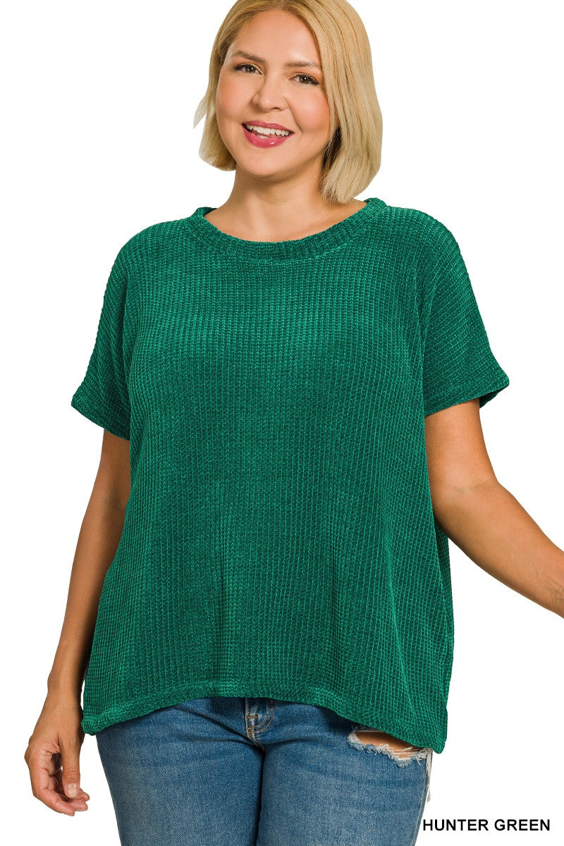 Plus Chenille Waffle Cap Sleeve Sweater