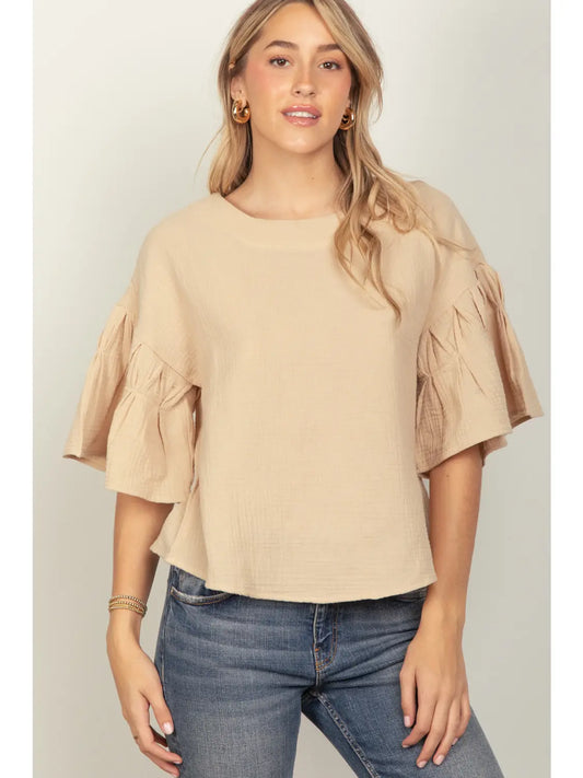 PLUS TAN RUFFLE TOP