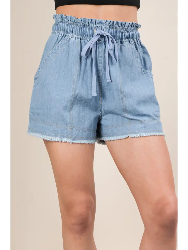 Washed Chambray Denim Casual Shorts