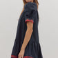 Navy Solid puff sleeve mini dress