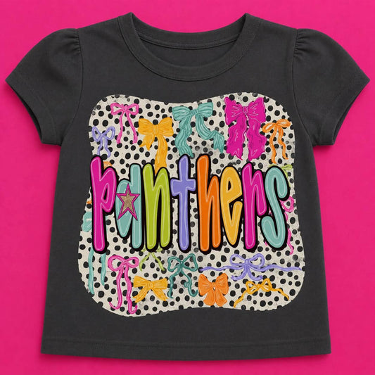 KIDS- colorful bow team shirt PANTHERS