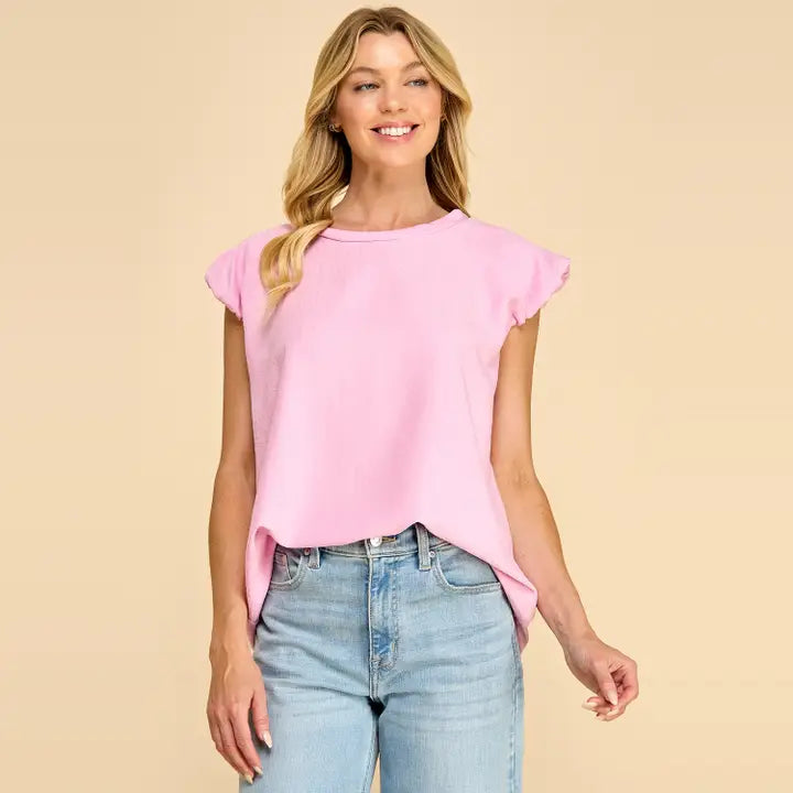 Textured Flutter Sleeve Top with An Easy Flowy Fit