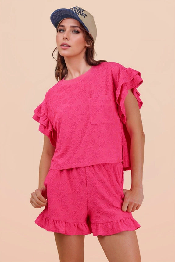 PLUS Size Floral Textured Knit Top & Shorts Set