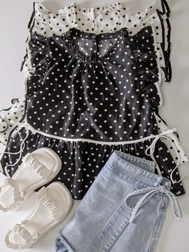 Romantic Polka Dot Ruffle Blouse