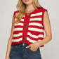 SLEEVELESS STRIPED BUTTON DOWN KNIT SWEATER VEST