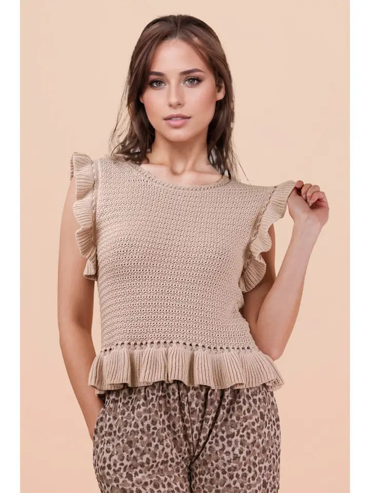 Ruffled Sweater Knit Top