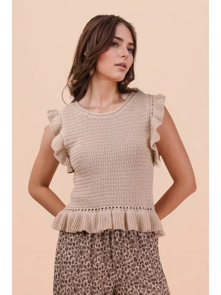 Ruffled Sweater Knit Top