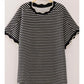 Scallop Trim Stripe Knit Top